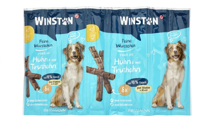 تشویقی مدادی سگ وینستون طعم مرغ و بوقلمون 8 عددی (Winston Feine Würstchen) 