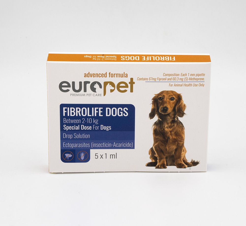 قطره ضد کک و کنه سگ Europet Fibrolife مخصوص سگهای ۲ تا ۱۰ کیلوگرم بسته ۵ عددی