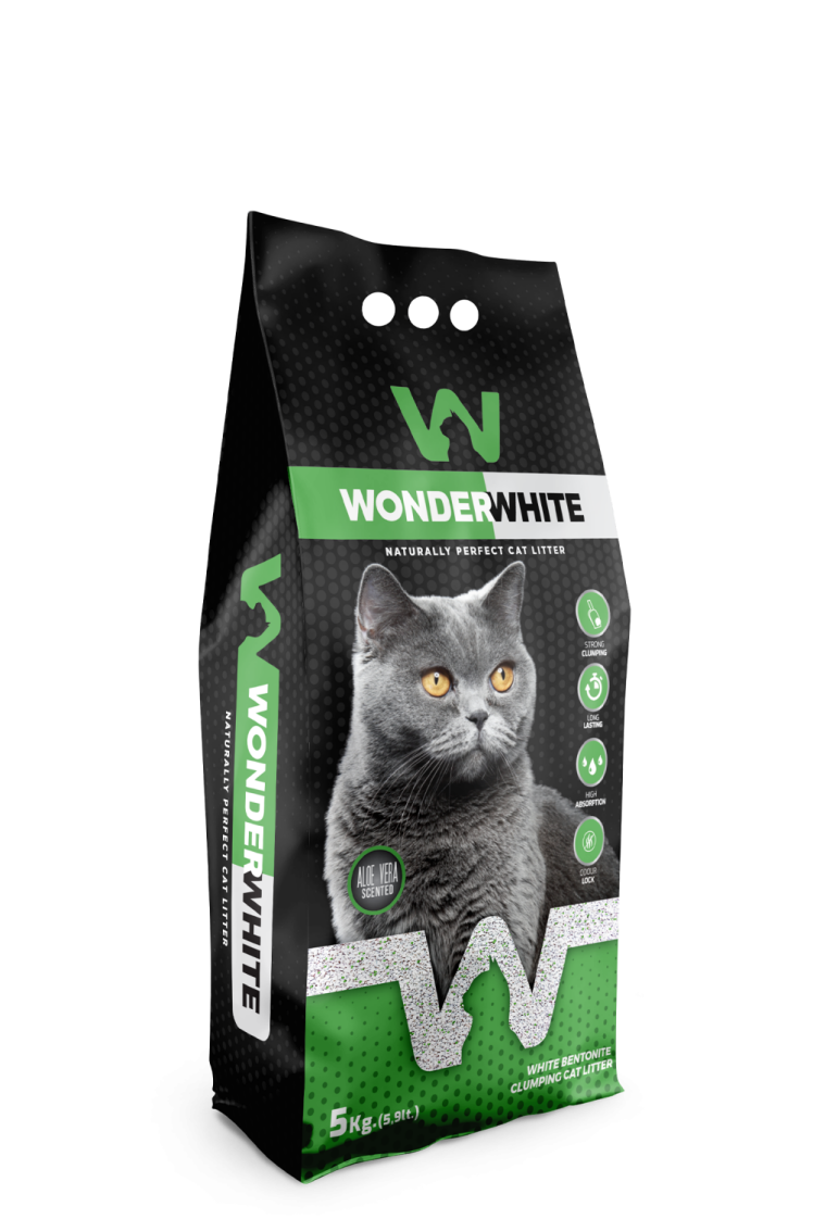 خاک گربه واندر وایت با رایحه آلوئه‌ورا (Wonder White Aloe Vera Scented Cat Litter) 5 kg