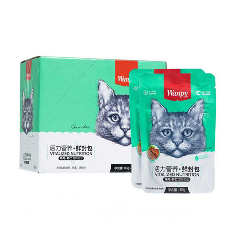 پوچ گربه ونپی با طعم میگو و مرغ ۸۰ گرمی WANPY Cat Pouch - Shrimp & Chicken 80g