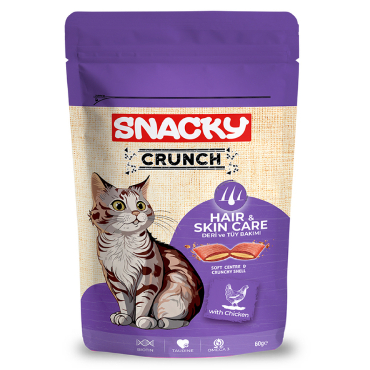تشویقی پوست و مو گربه اسنکی کرانچ مرغ Snacky Crunch Hair Skin Care 60g