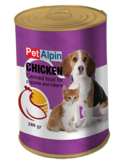 نسرو سگ پت آلپین Puppy & Kitten با طعم مرغ وزن 380 گرم