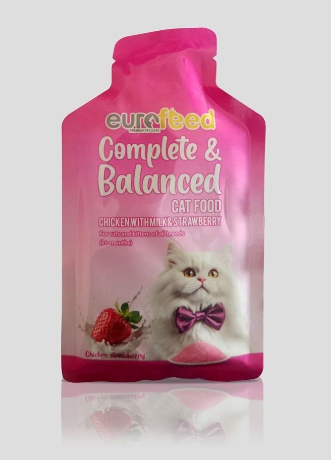 میلک شیک گربه یوروفید با طعم مرغ، شیر و توت فرنگی 50 گرمی | Eurofeed Cat Milk Shake