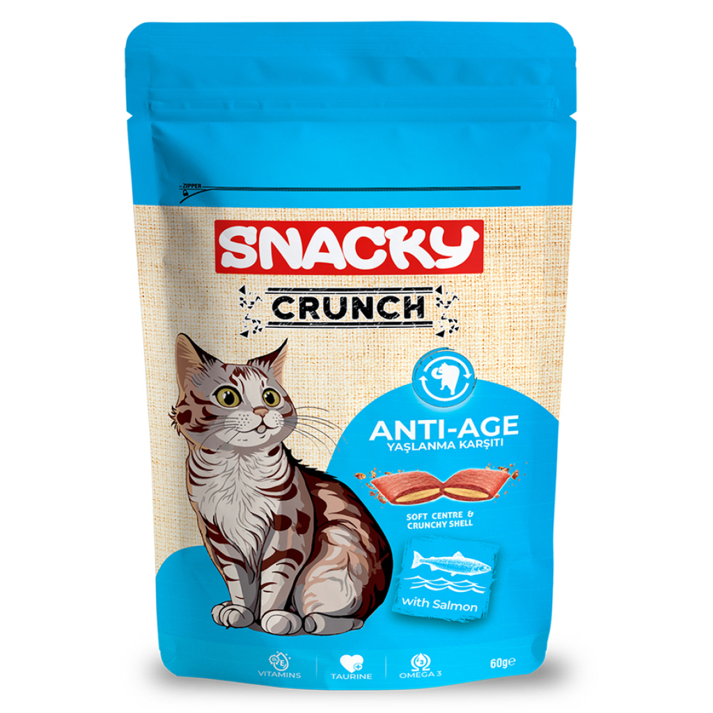  تشویقی ضد پیری گربه اسنکی کرانچ سالمون Snacky Crunch Anti Age Salmon 60g 