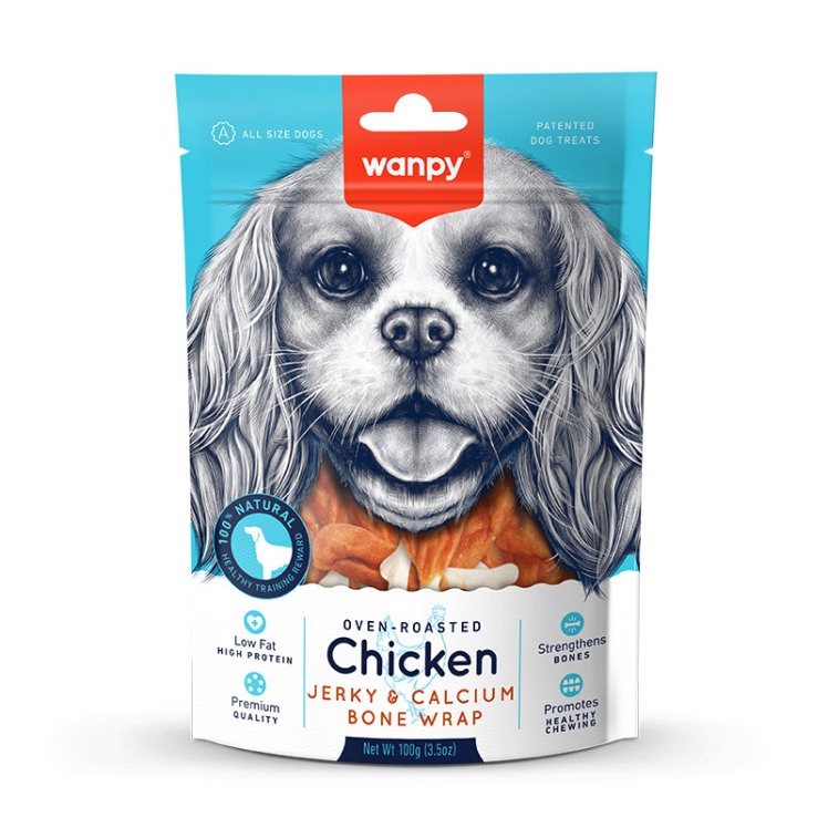 تشویقی سگ ونپی مدل Chicken Jerky & Calcium Bone Wrap وزن 100 گرم wanpy