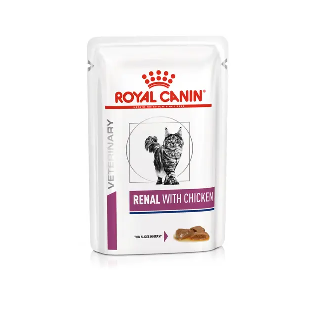 پوچ درمانی گربه رویال کنین رنال با طعم مرغ (تکه‌های گوشت در سس) Royal Canin Renal with Chicken Thin Slices in Gravy