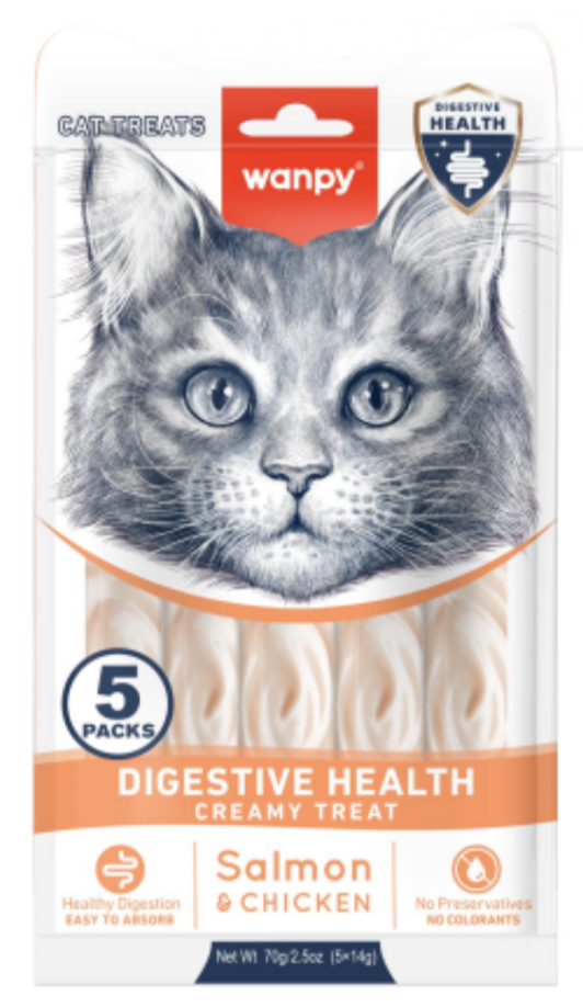بستنی گربه ونپی مدل Digestive Health با طعم سالمون و مرغ 70 گرم (Wanpy Functional Creamy Treat Digestive Health
