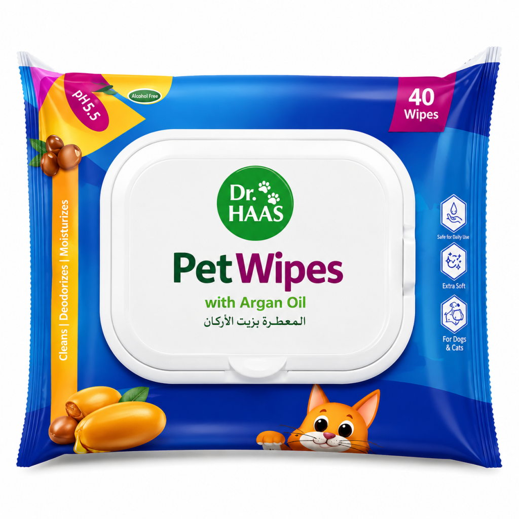 دستمال مرطوب سگ دکتر هاس با روغن آرگان 40 عددی (Dr. HAAS Pet Wipes with Argan Oil)