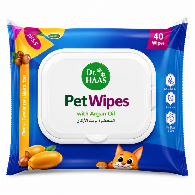 دستمال مرطوب سگ دکتر هاس با روغن آرگان 40 عددی (Dr. HAAS Pet Wipes with Argan Oil)