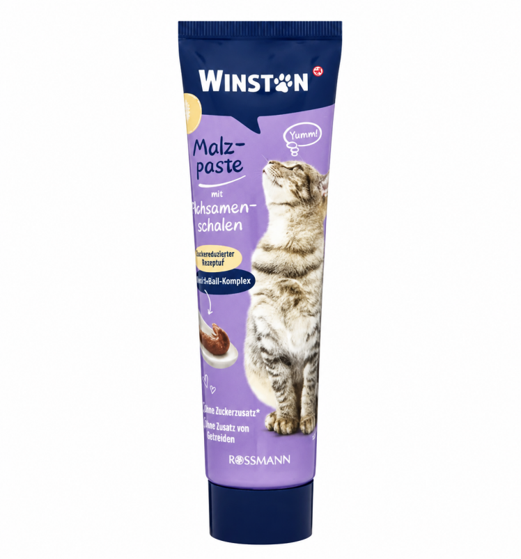 خمیر مالت گربه وینستون حاوی پوسته اسفرزه (مدل آنتی هربال) Winston Cat Malt Paste with Psyllium Husks (Anti-Hairball)