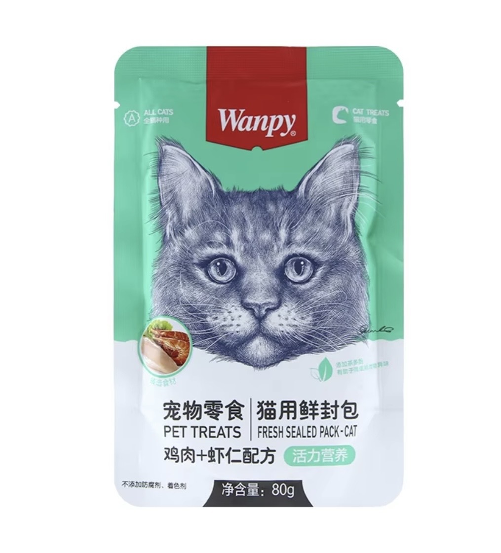  پوچ گربه ونپی با طعم میگو و مرغ ۸۰ گرمی WANPY Cat Pouch - Shrimp & Chicken 80g 