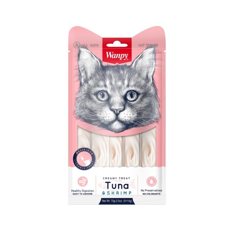 تشویقی بستنی گربه ونپی با طعم تن و میگو (Wanpy Creamy Lickable Treat Tuna & Shrimp)