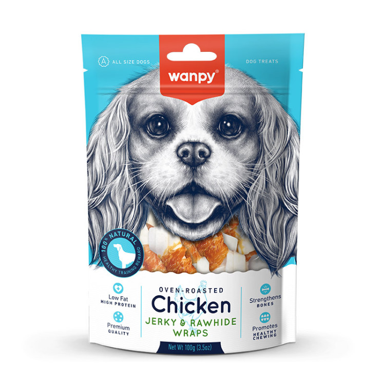 تشویقی سگ ونپی مدل Chicken Jerky & Rawhide Wraps وزن 100 گرم wanpy