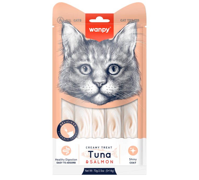 تشویقی بستنی گربه ونپی با طعم تن و سالمون (Wanpy Creamy Treat Tuna & Salmon)