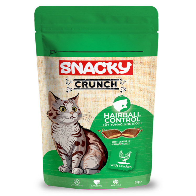 تشویقی ضد هیربال گربه اسنکی کرانچ مرغ Snacky Crunch Hairball Control 60g