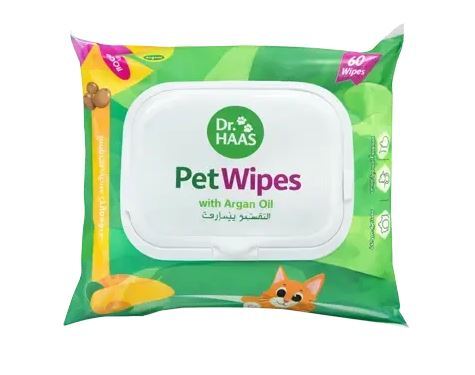 دستمال مرطوب گربه دکتر هاس با روغن آرگان 60 عددی Dr. HAAS Pet Wipes with Argan Oil