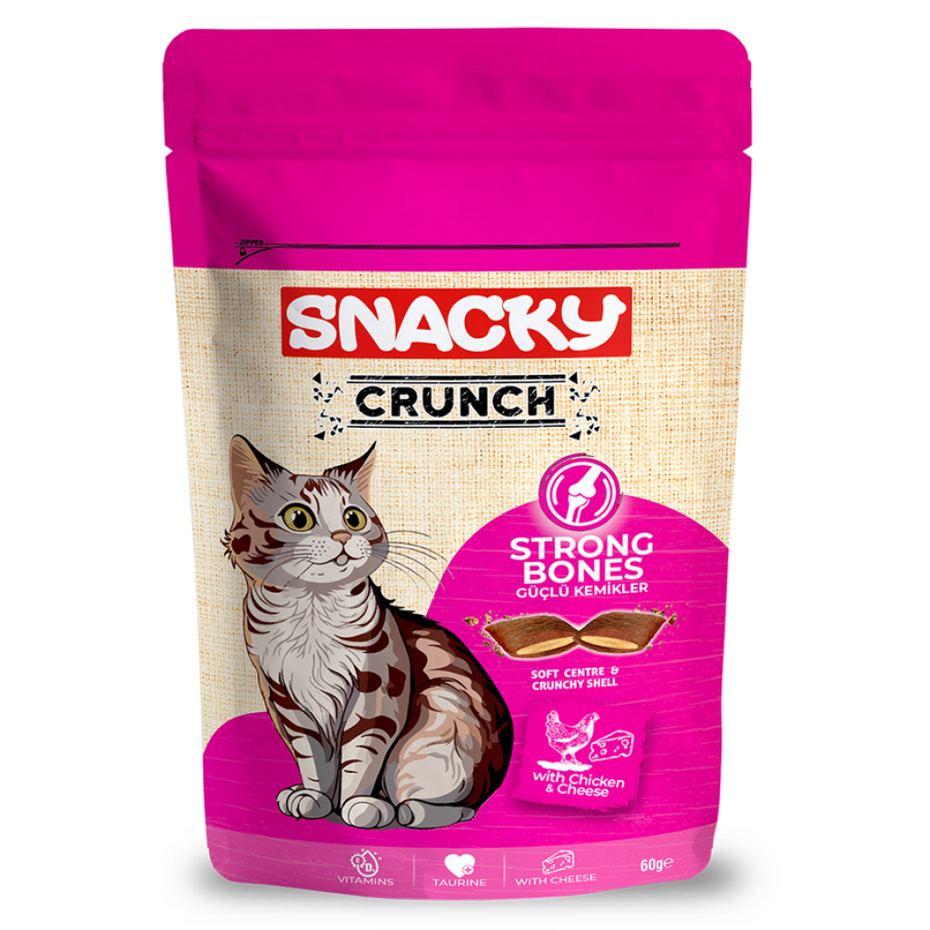  تشویقی گربه اسنکی کرانچ Strong Bones مرغ و پنیر Snacky Crunch Strong Bones 60g 