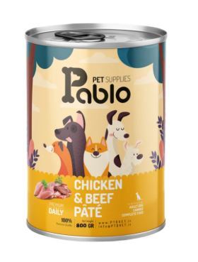  کنسرو سگ پابلو با بافت پته‌ای نرم غذای سگ Pablo Meat and Chicken Pate 