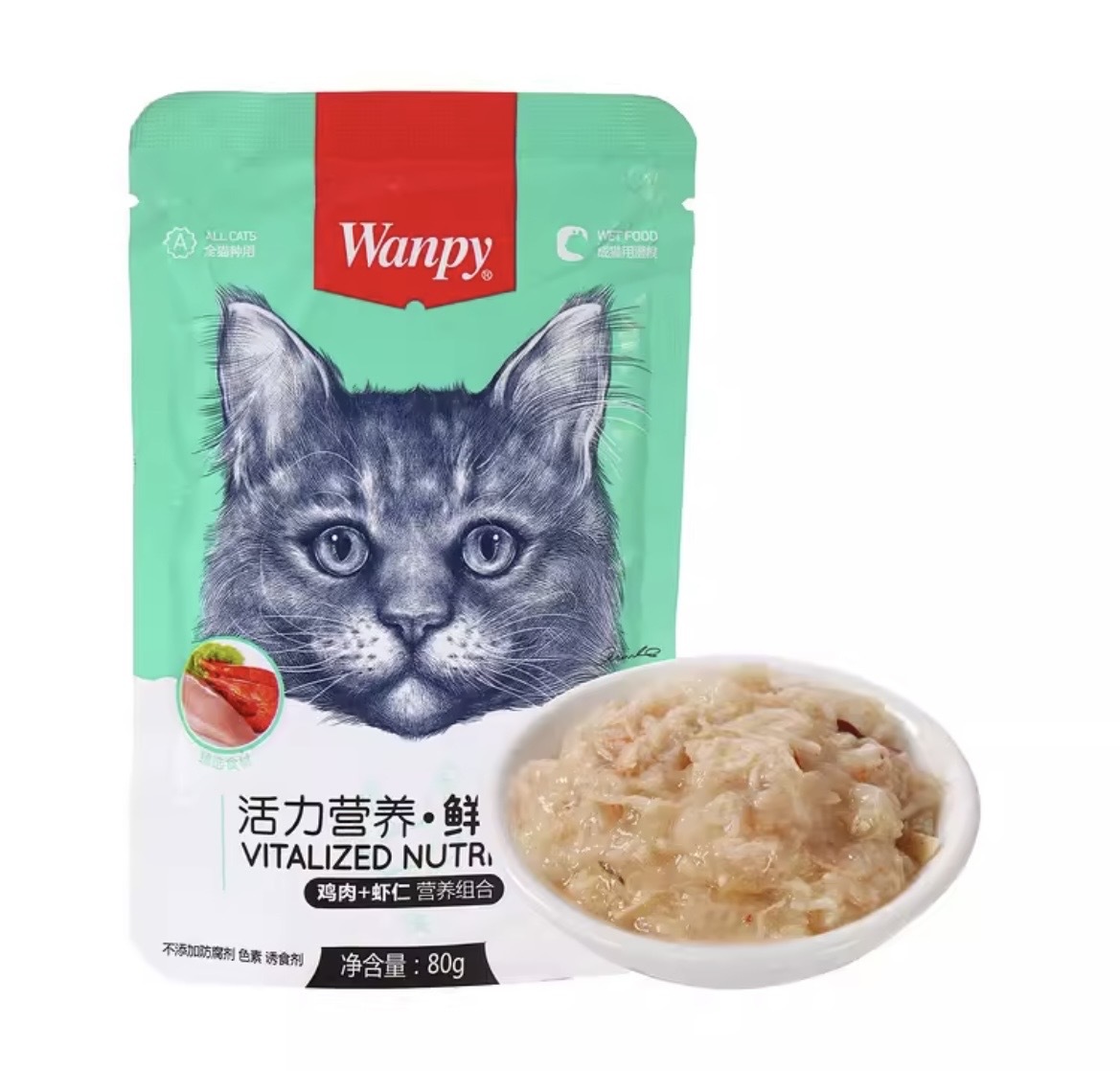  پوچ گربه ونپی با طعم میگو و مرغ ۸۰ گرمی WANPY Cat Pouch - Shrimp & Chicken 80g 