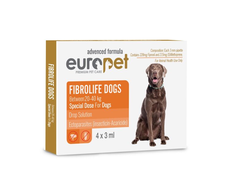 قطره ضد کک و کنه سگ 20 تا 40 کیلوگرم Europet Fibrolife Dogs
