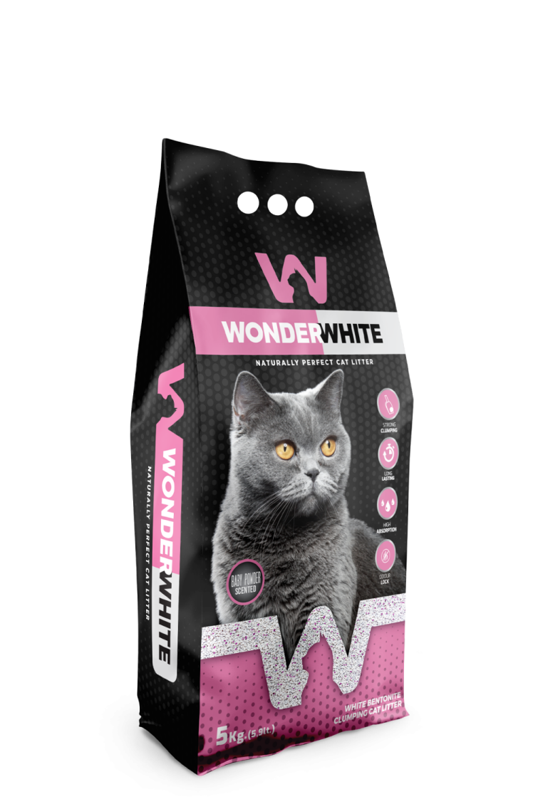 خاک گربه واندر وایت با رایحه پودر بچه (Wonder White Baby Powder Scented Cat Litter) 5kg