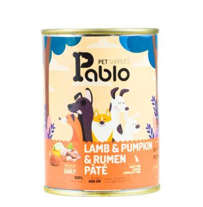  غذای مرطوب سگ با سیرابی و فیبر طبیعی کدو تنبل کنسرو سگ Pablo Dog Food 400g 