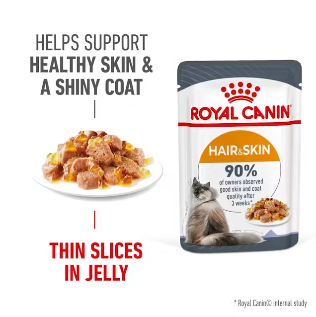 پوچ گربه رویال کنین هیر اند اسکین کر در ژله (مراقبت پوست و مو) Royal Canin Hair & Skin Care Thin Slices in Jelly