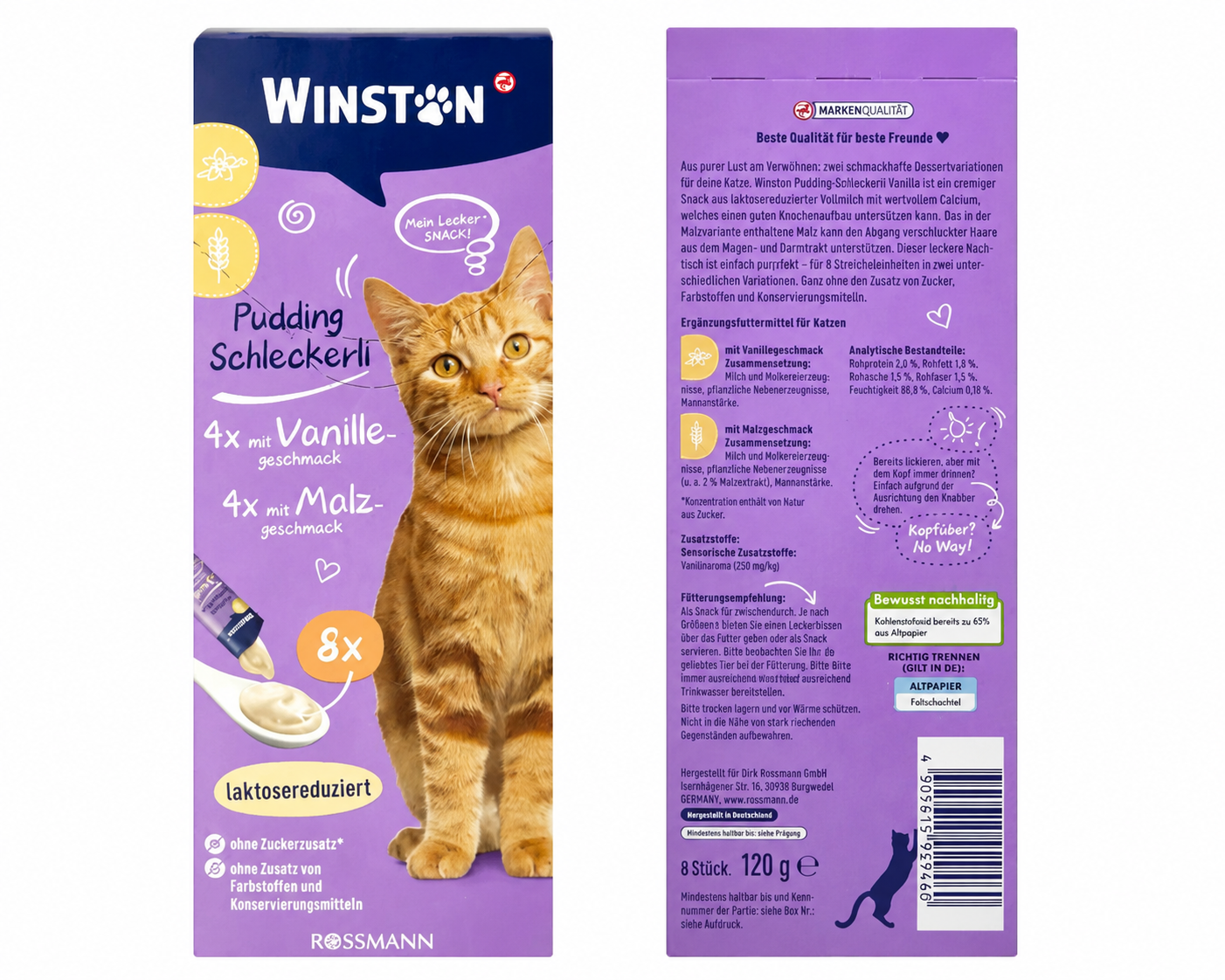  تشویقی پودینگ بستنی گربه وینستون با طعم گوشت مالت و وانیل Winston Pudding Schleckerli 