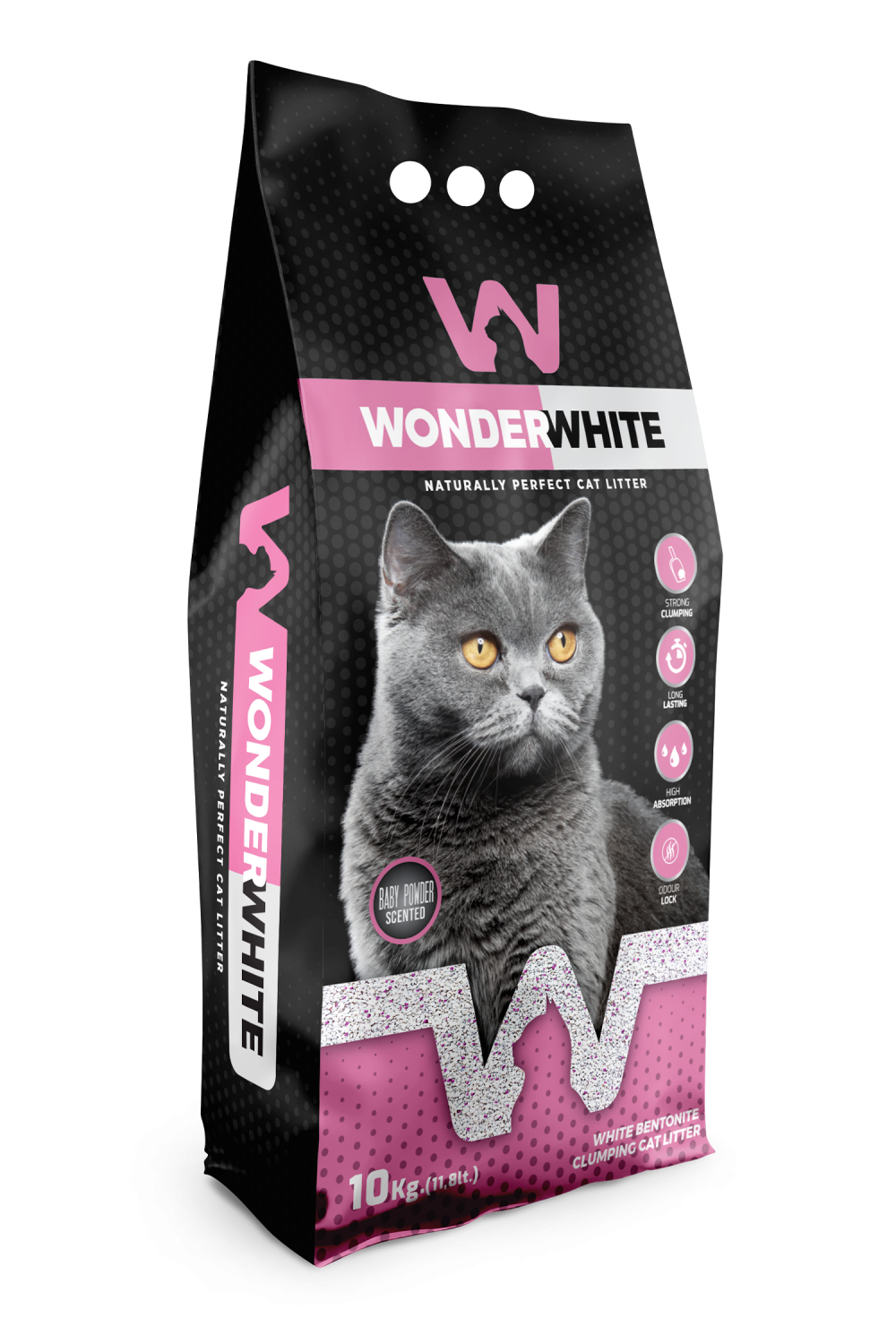 خاک گربه واندر وایت با رایحه پودر بچه (Wonder White Baby Powder Scented Cat Litter) 10kg