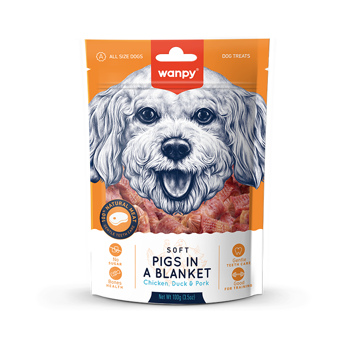 Wanpy Pigs In A Blanket Dog Treat تشویقی نرم سگ با مرغ و اردک