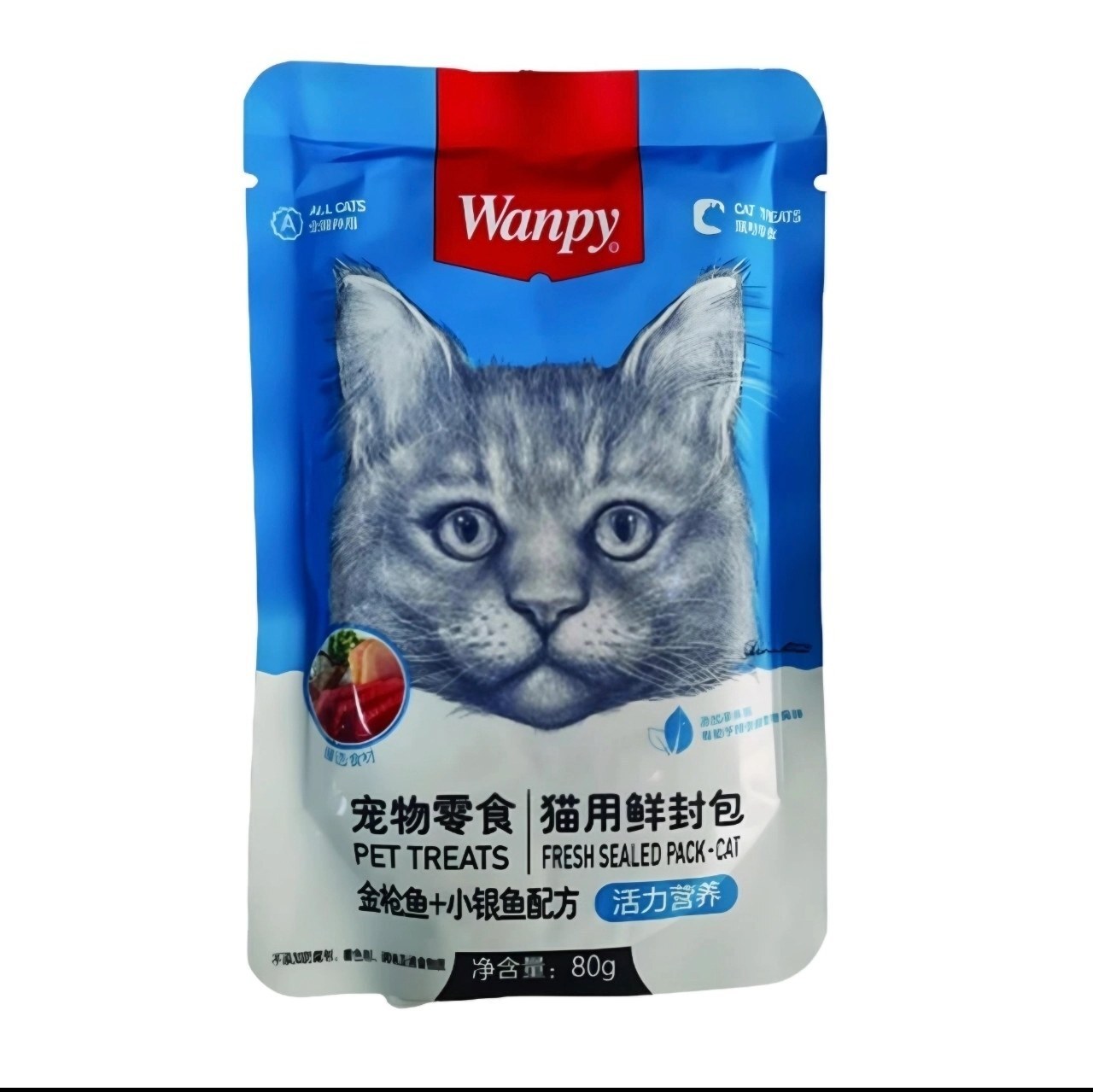  پوچ گربه ونپی با طعم ماهی تن و ماهی کولی ۸۰ گرمی WANPY Cat Pouch - Tuna & Anchovy 80g 