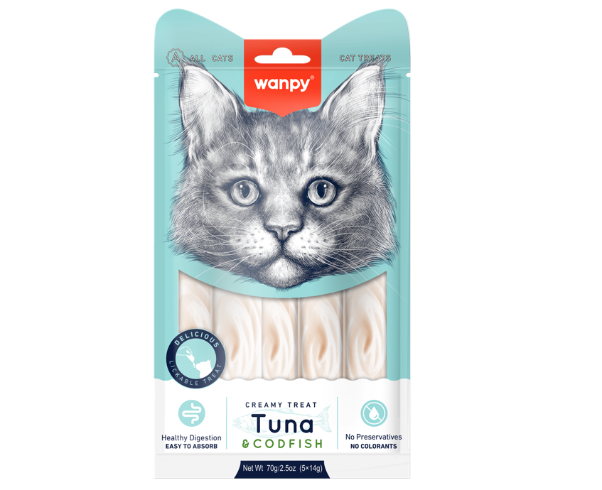  تشویقی بستنی گربه ونپی با طعم تن و ماهی کاد (Wanpy Creamy Treat Tuna & Codfish) 