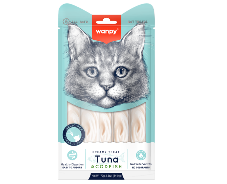 تشویقی بستنی گربه ونپی با طعم تن و ماهی کاد (Wanpy Creamy Treat Tuna & Codfish)